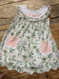 Pink green collared floral I love mama scalloped dress