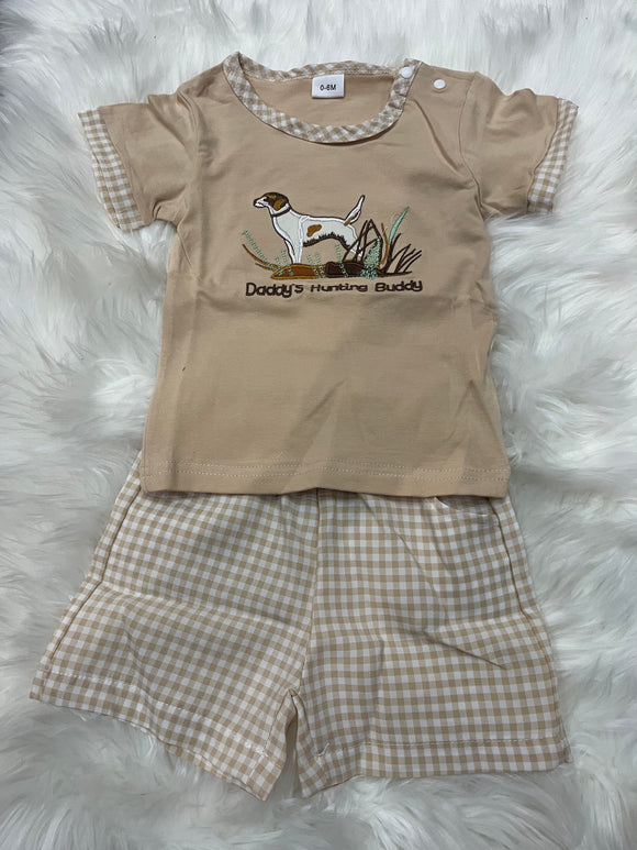 Daddy’s hunting buddy tan dog boy short set