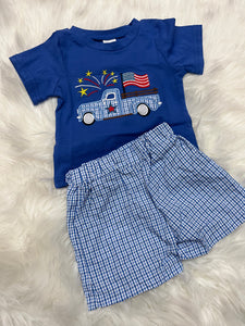 Blue flag truck boys short set