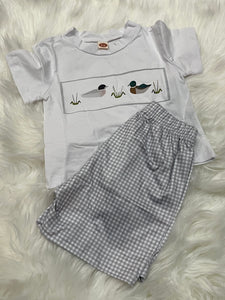 Grey gingham duck sublimation boy short set