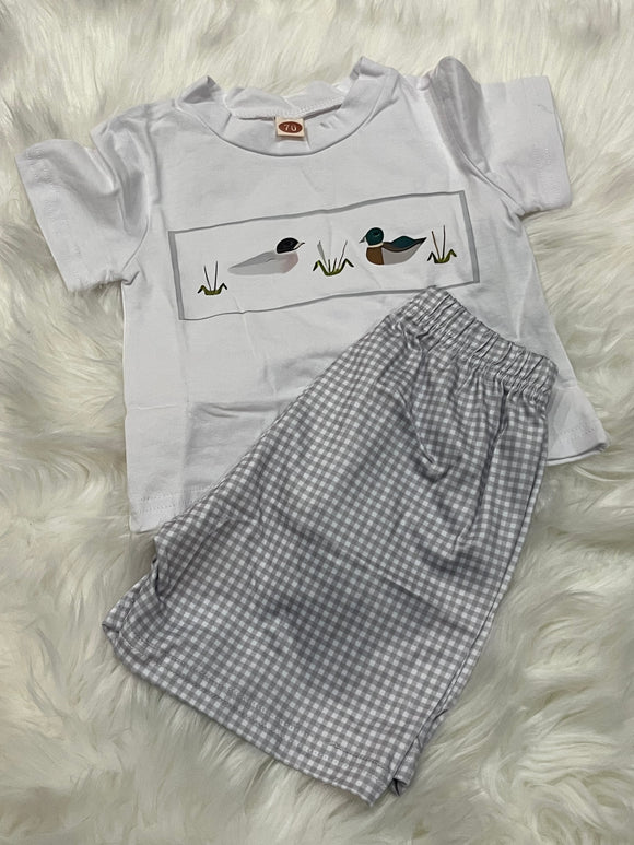 Grey gingham duck sublimation boy short set