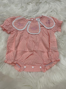 Pink bow petal collar Swiss dot bubble