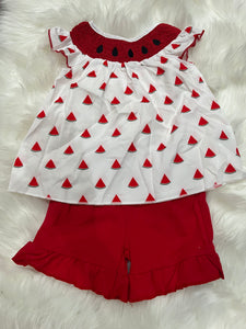 Watermelon smocked girls short set