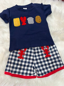 Boys French knot crawfish quad short set