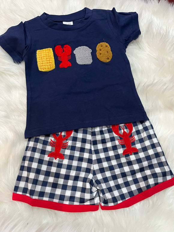 Boys French knot crawfish quad short set