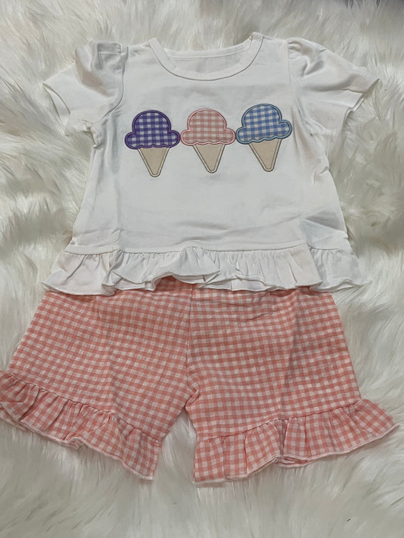 Ice cream trio girls short set gingham