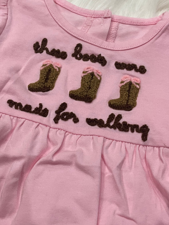 Boots made for walking French knot bubble romper