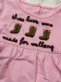 Boots made for walking French knot bubble romper