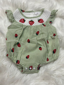 Green stripe strawberry smock bubble