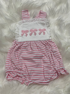 Pink stripe French knot bow trio bubble