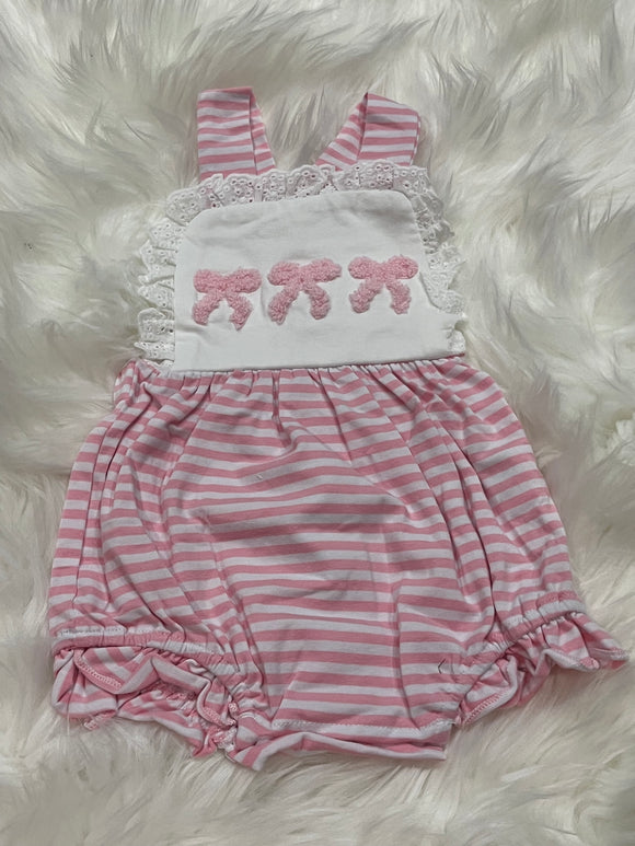 Pink stripe French knot bow trio bubble