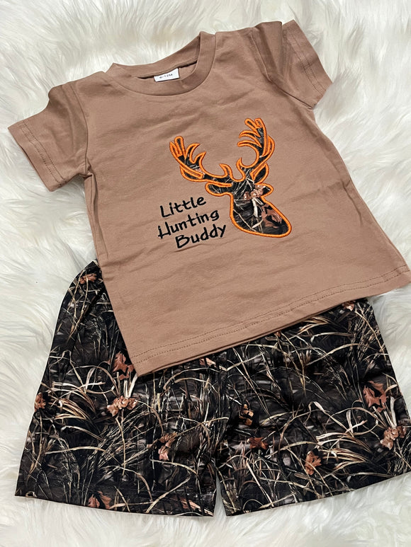 Little hunting buddy deer applique boys short set