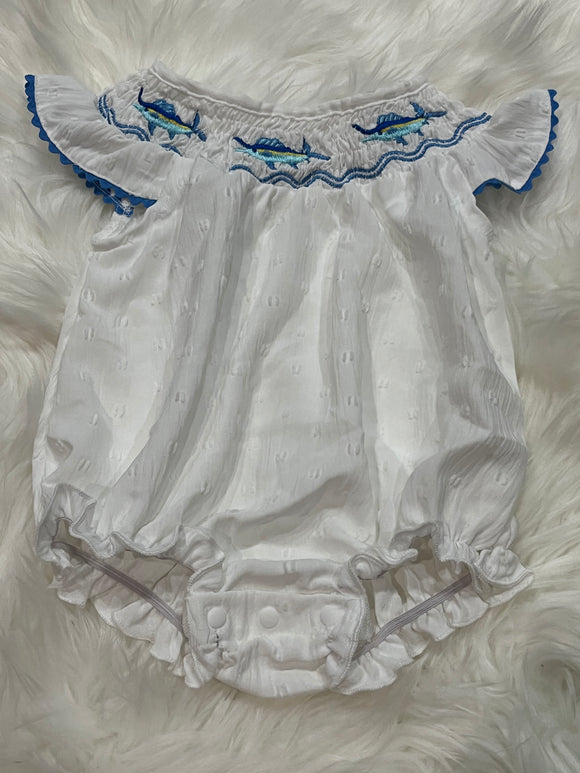 Marlin smocked white bubble
