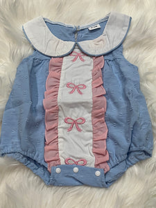 Blue pink collared heirloom bow bubble