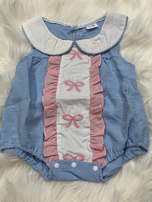 Blue pink collared heirloom bow bubble
