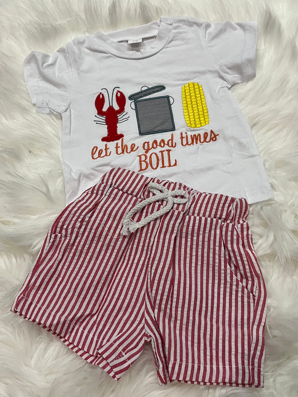 Let the good times boil white red stripe short set