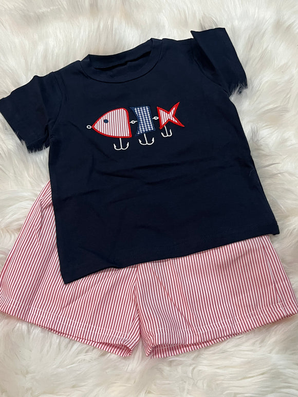 Navy red white blue fishing lure boy set