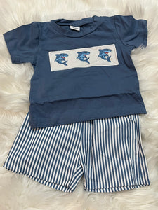 Blue shark trio boys short set