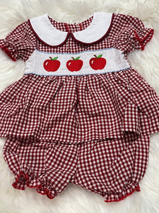 Red gingham apple trio bloomer set
