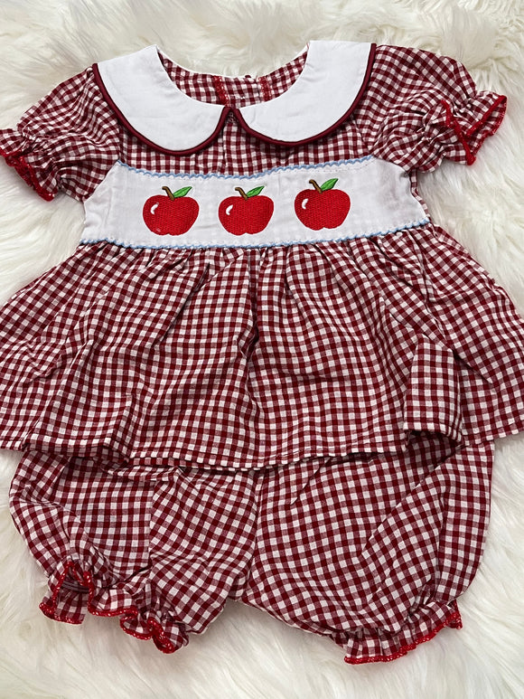Red gingham apple trio bloomer set
