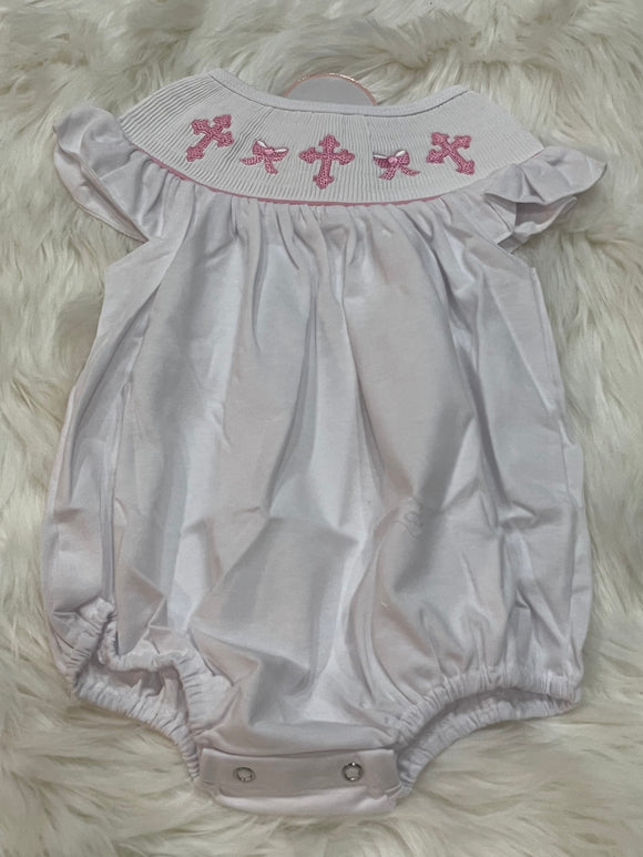 18m white smocked pink cross bubble