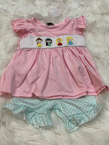 12m pink mint princess short set