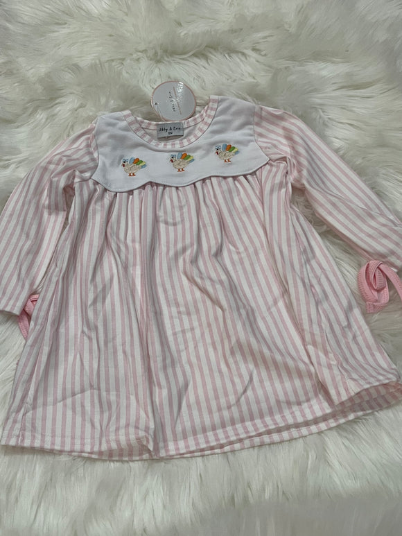 Pink stripe embroidered turkey trio dress