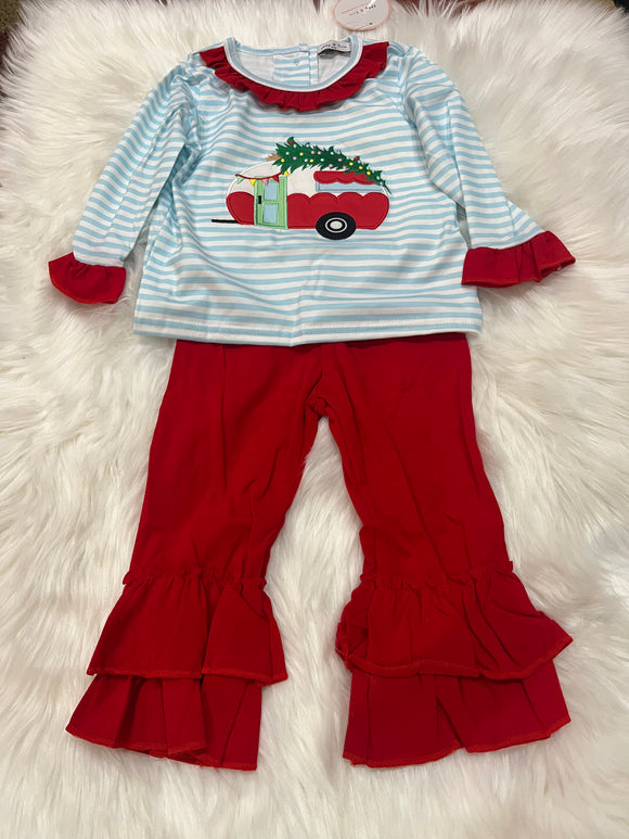 Camper Christmas girls ruffle pant set
