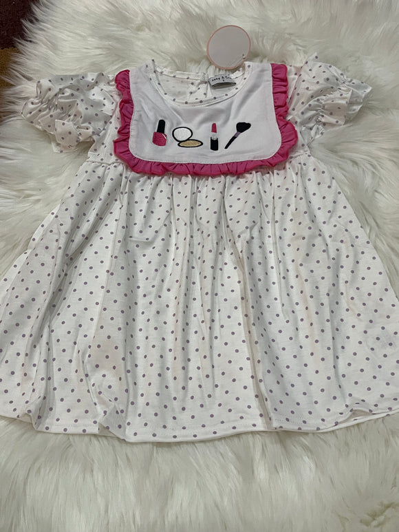 Makeup embroidered pink white bib dress
