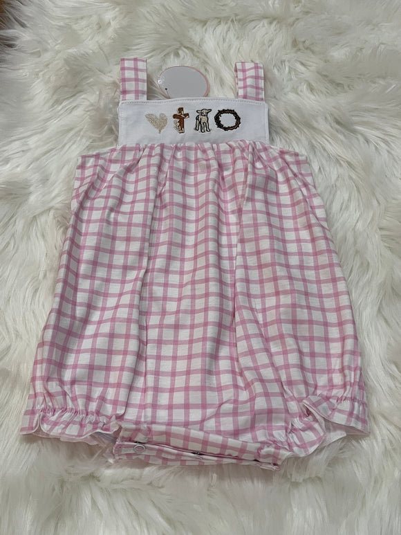 Pink gingham crown thorns lamb cross bubble