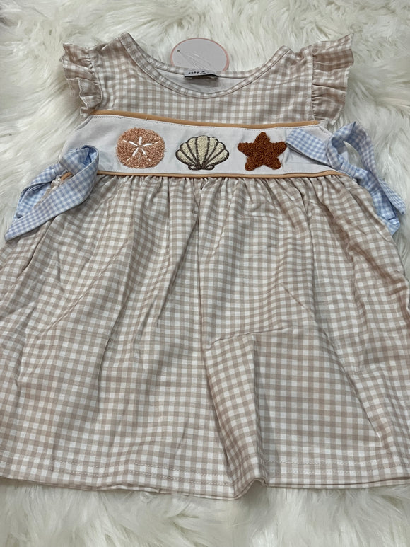 Sea shell French knot tan dress