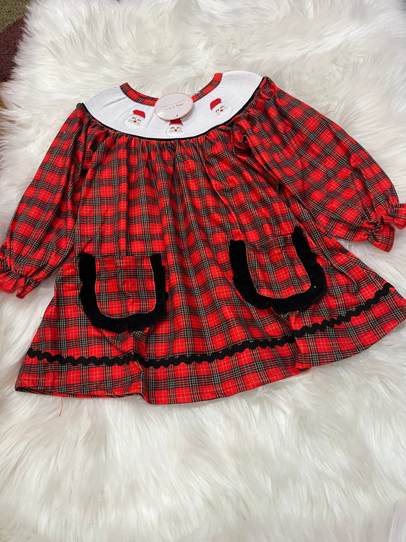 Red black long sleeve Santa picked dress