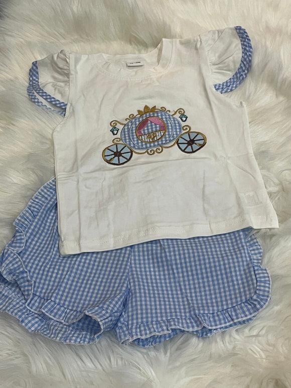 Princess carriage blue gingham short set