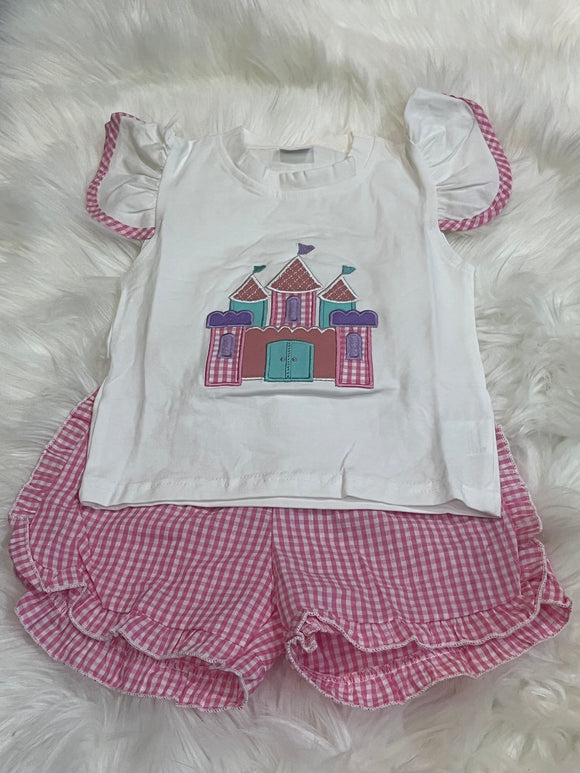 Princess castle pink gingham short set