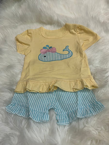 Yellow blue girls whale short set