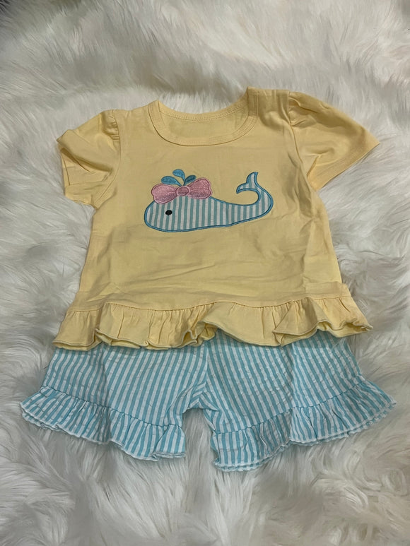 Yellow blue girls whale short set