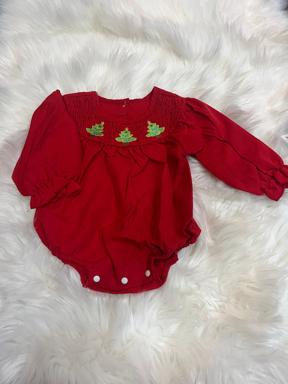 Red long sleeve smocked Christmas tree bubble