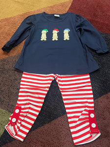 Christmas puppy embroidered girl set navy