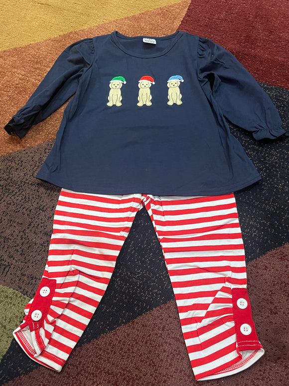 Christmas puppy embroidered girl set navy
