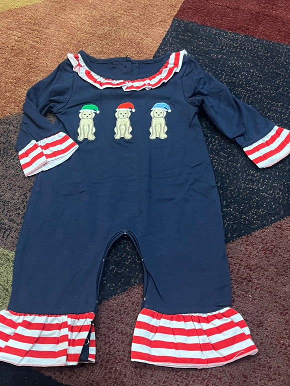 Christmas navy puppy girl romper