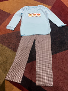 Blue turkey brown gingham boy pant set