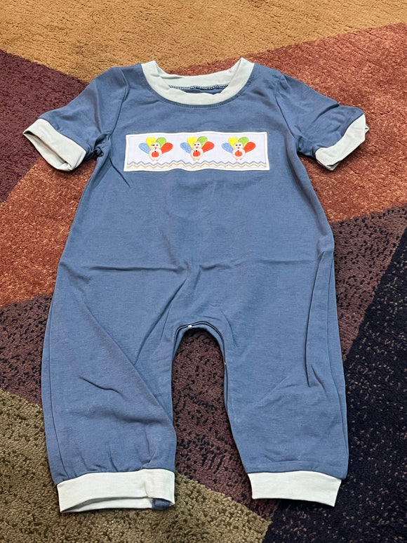 Blue turkey embroidered romper