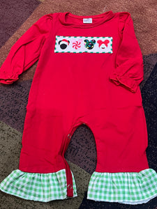 3/6m Mouse red Christmas candy romper