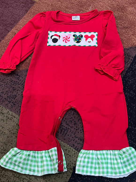 3/6m Mouse red Christmas candy romper