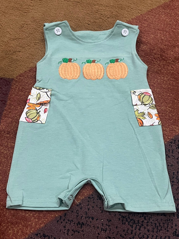 Boys embroidered sage fall pocket shortall