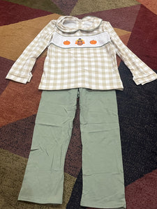 Tan sage collared boy turkey pant set