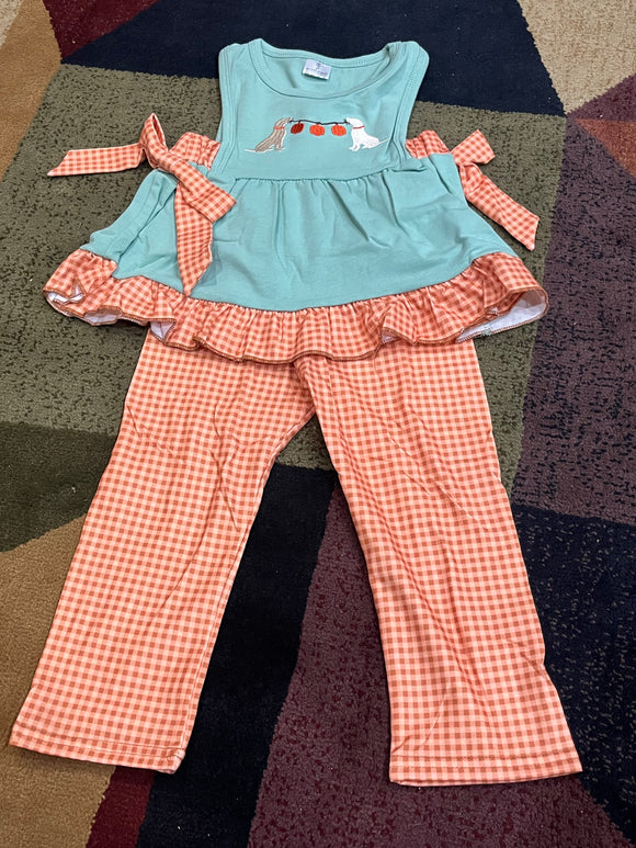Sage dog pumpkin girl pant set