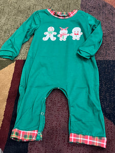 Unisex green white gingerbread romper