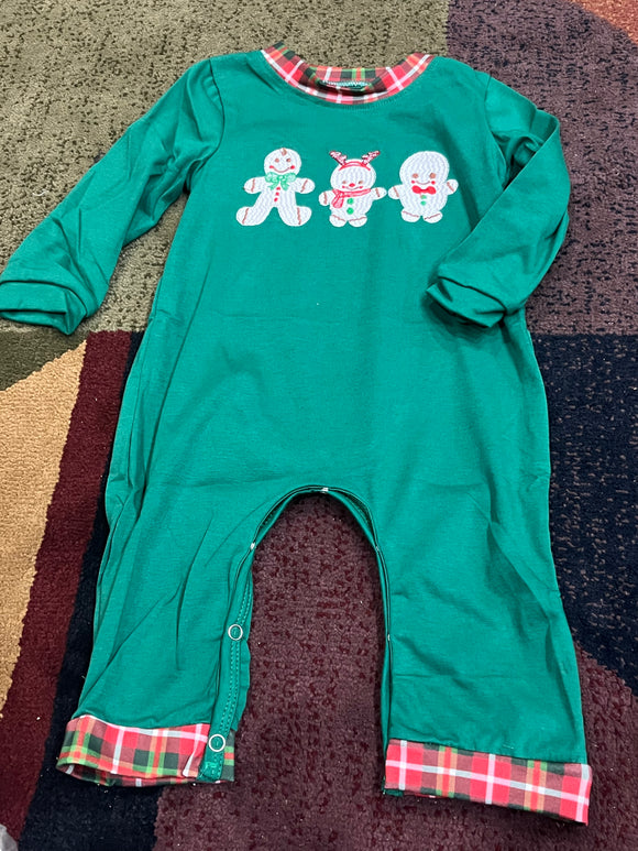 Unisex green white gingerbread romper
