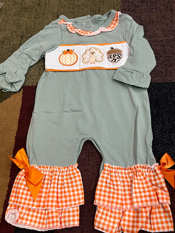 Pumpkin turkey acorn trio ruffle romper